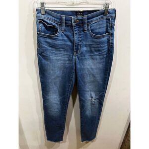 J Crew Women's Jeans Size 26 Blue 9" High Rise Skinny Distressed Whiskered Denim